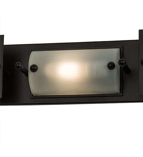 Meyda Lighting Moss Creek 36" 3-Light Solar Black Creekside Vanity Light With Frosted Clear & Beige Shade Glass