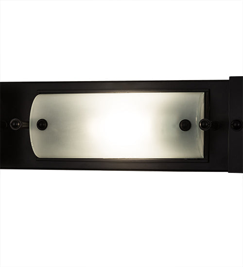 Meyda Lighting Moss Creek 45" 3-Light Solar Black Creekside Vanity Light With Frosted Clear & Beige Shade Glass