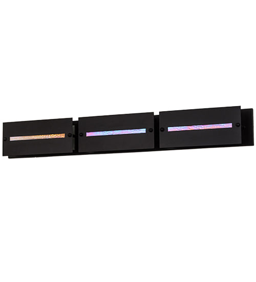 Meyda Lighting Moss Creek 45" 3-Light Solar Black Creekside Vanity Light With Frosted Clear & Beige Shade Glass