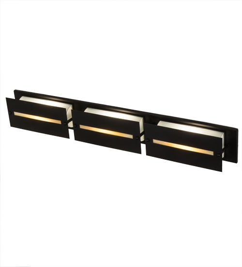 Meyda Lighting Moss Creek 45" 3-Light Solar Black Creekside Vanity Light With Frosted Clear & Beige Shade Glass