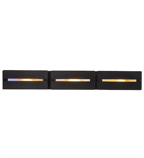 Meyda Lighting Moss Creek 45" 3-Light Solar Black Creekside Vanity Light With Frosted Clear & Beige Shade Glass