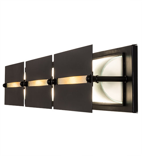 Meyda Lighting Moss Creek 45" 3-Light Solar Black Creekside Vanity Light With Frosted Clear & Beige Shade Glass