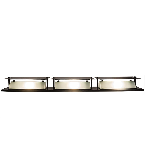 Meyda Lighting Moss Creek 45" 3-Light Solar Black Creekside Vanity Light With Frosted Clear & Beige Shade Glass