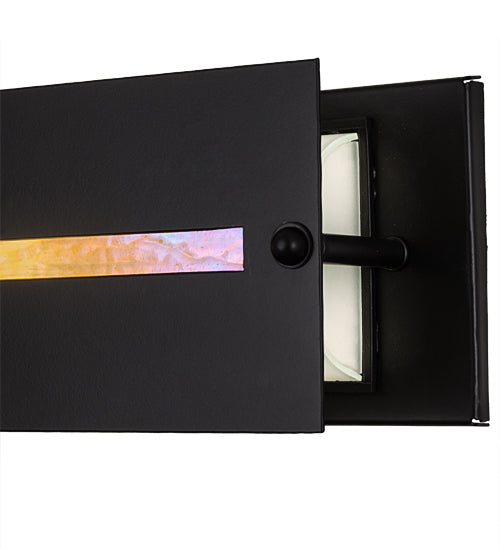 Meyda Lighting Moss Creek 45" 3-Light Solar Black Creekside Vanity Light With Frosted Clear & Beige Shade Glass