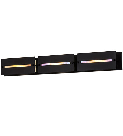 Meyda Lighting Moss Creek 45" 3-Light Solar Black Creekside Vanity Light With Frosted Clear & Beige Shade Glass