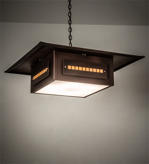 Meyda Lighting Moss Creek 48" 6-Light Cinnamon Coffee Metallic Stepping Stone Pendant Light With Beige Iridescent Glass & Statuario Idalight Shade