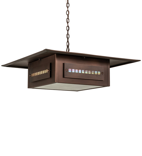 Meyda Lighting Moss Creek 48" 6-Light Cinnamon Coffee Metallic Stepping Stone Pendant Light With Beige Iridescent Glass & Statuario Idalight Shade