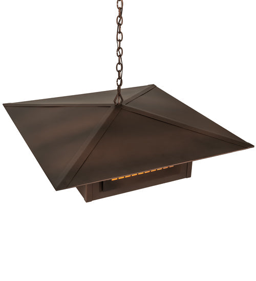 Meyda Lighting Moss Creek 48" 6-Light Cinnamon Coffee Metallic Stepping Stone Pendant Light With Beige Iridescent Glass & Statuario Idalight Shade