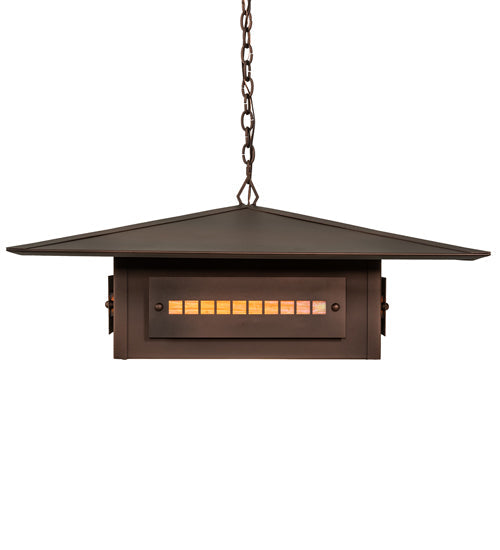 Meyda Lighting Moss Creek 48" 6-Light Cinnamon Coffee Metallic Stepping Stone Pendant Light With Beige Iridescent Glass & Statuario Idalight Shade