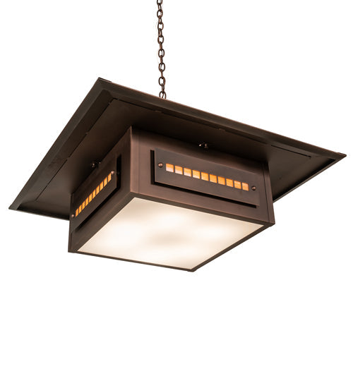 Meyda Lighting Moss Creek 48" 6-Light Cinnamon Coffee Metallic Stepping Stone Pendant Light With Beige Iridescent Glass & Statuario Idalight Shade