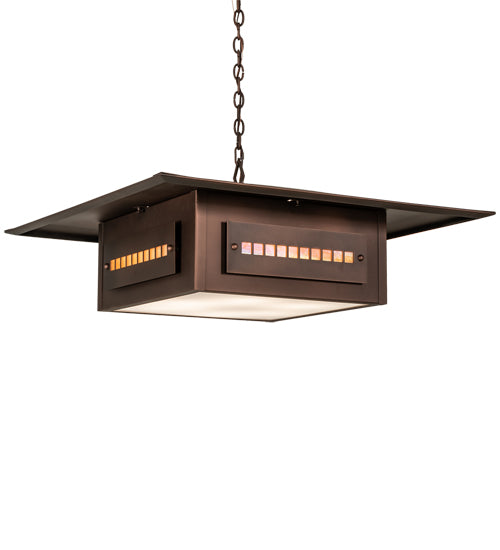 Meyda Lighting Moss Creek 48" 6-Light Cinnamon Coffee Metallic Stepping Stone Pendant Light With Beige Iridescent Glass & Statuario Idalight Shade