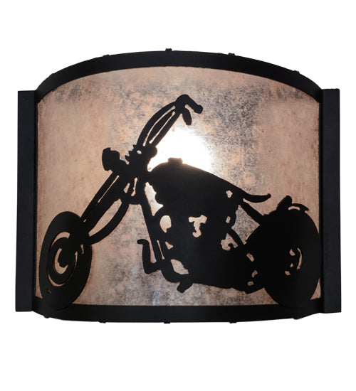 Meyda Lighting Motorcycle 11" Textured Black Wall Sconce With Silver Mica Shade Glass