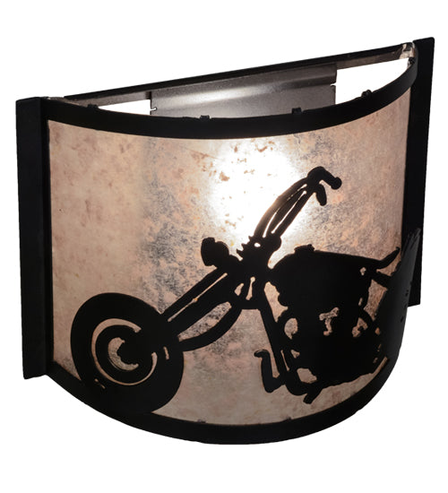 Meyda Lighting Motorcycle 11" Textured Black Wall Sconce With Silver Mica Shade Glass