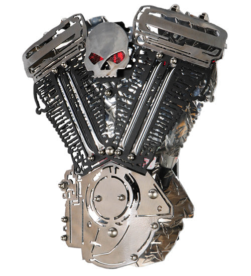 Meyda Lighting Motorcycle 15" 2-Light Extreme Chrome & Textured Black Motor Wall Sconce With Devil Red Idalight Shade
