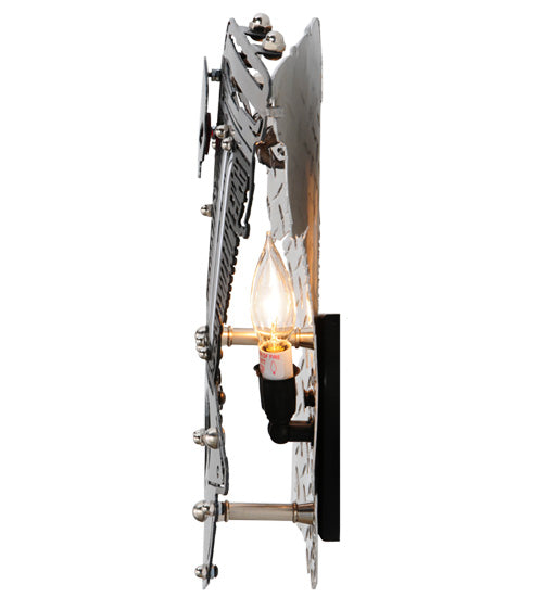 Meyda Lighting Motorcycle 15" 2-Light Extreme Chrome & Textured Black Motor Wall Sconce With Devil Red Idalight Shade