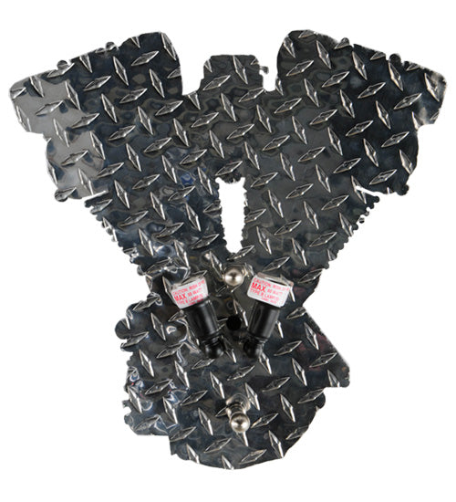 Meyda Lighting Motorcycle 15" 2-Light Extreme Chrome & Textured Black Motor Wall Sconce With Devil Red Idalight Shade