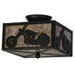 Meyda Lighting Motorcycle 15" 2-Light Textured Black Flush Mount Light With Silver Mica Shade Glass