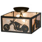 Meyda Lighting Motorcycle 15" 2-Light Textured Black Flush Mount Light With Silver Mica Shade Glass