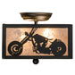 Meyda Lighting Motorcycle 15" 2-Light Textured Black Flush Mount Light With Silver Mica Shade Glass