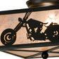 Meyda Lighting Motorcycle 15" 2-Light Textured Black Flush Mount Light With Silver Mica Shade Glass