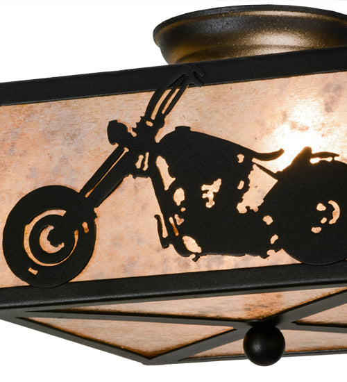 Meyda Lighting Motorcycle 15" 2-Light Textured Black Flush Mount Light With Silver Mica Shade Glass