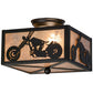 Meyda Lighting Motorcycle 15" 2-Light Textured Black Flush Mount Light With Silver Mica Shade Glass