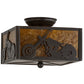 Meyda Lighting Motorcycle 15" 2-Light Timeless Bronze Flush Mount Light With Amber Mica Shade Glass