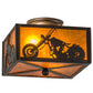 Meyda Lighting Motorcycle 15" 2-Light Timeless Bronze Flush Mount Light With Amber Mica Shade Glass