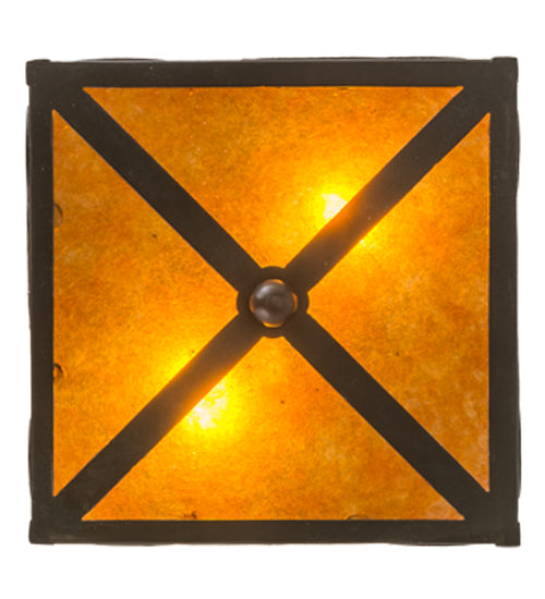 Meyda Lighting Motorcycle 15" 2-Light Timeless Bronze Flush Mount Light With Amber Mica Shade Glass