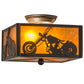Meyda Lighting Motorcycle 15" 2-Light Timeless Bronze Flush Mount Light With Amber Mica Shade Glass