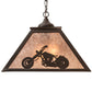 Meyda Lighting Motorcycle 23" 2-Light Timeless Bronze Pendant Light With Silver Mica Shade Glass