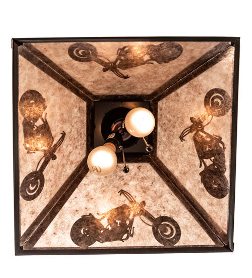 Meyda Lighting Motorcycle 23" 2-Light Timeless Bronze Pendant Light With Silver Mica Shade Glass