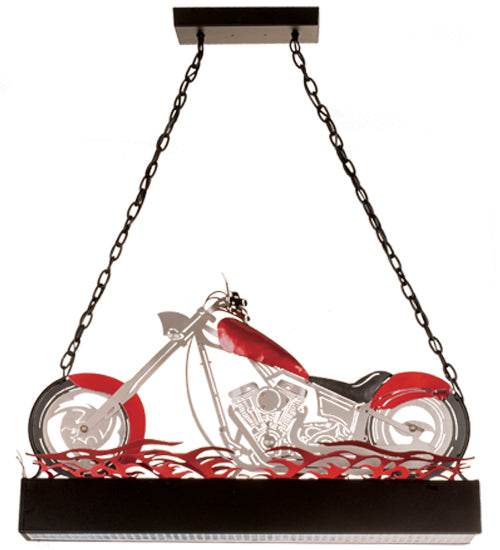 Meyda Lighting Motorcycle 38" 2-Lights Textured Black Inverted Pendant Light With Clear Seeded Shade Glass