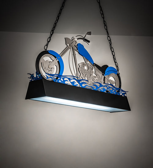 Meyda Lighting Motorcycle 39" 2-Light Multi-Colored Island Pendant Light With Prismatic Clear Acrylic Shade