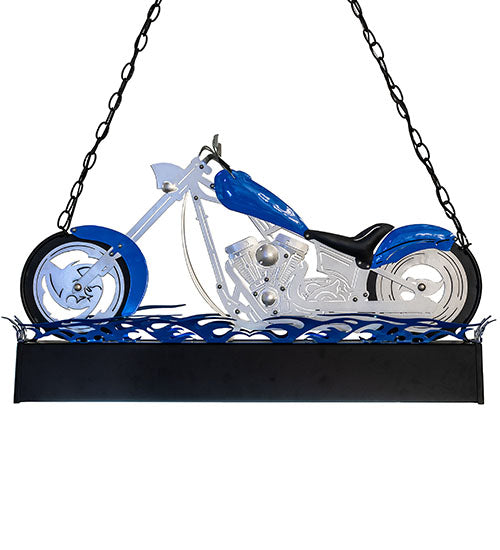 Meyda Lighting Motorcycle 39" 2-Light Multi-Colored Island Pendant Light With Prismatic Clear Acrylic Shade