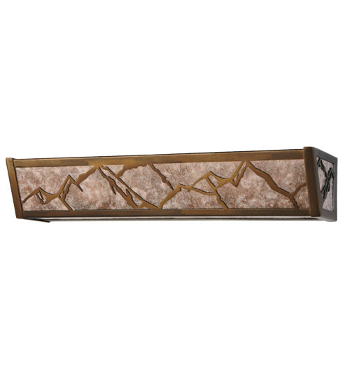 Meyda Lighting Mountain 24" 4-Light Antique Copper Range Vanity Light With Silver Mica Shade Glass