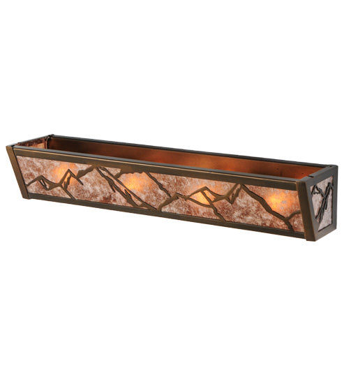 Meyda Lighting Mountain 24" 4-Light Antique Copper Range Vanity Light With Silver Mica Shade Glass