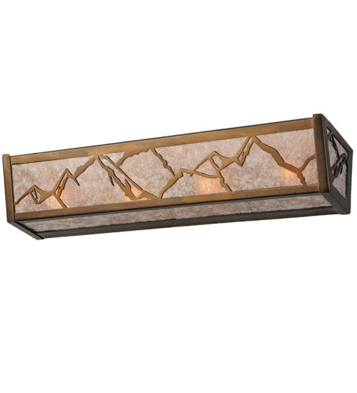 Meyda Lighting Mountain 24" 4-Light Antique Copper Range Vanity Light With Silver Mica Shade Glass