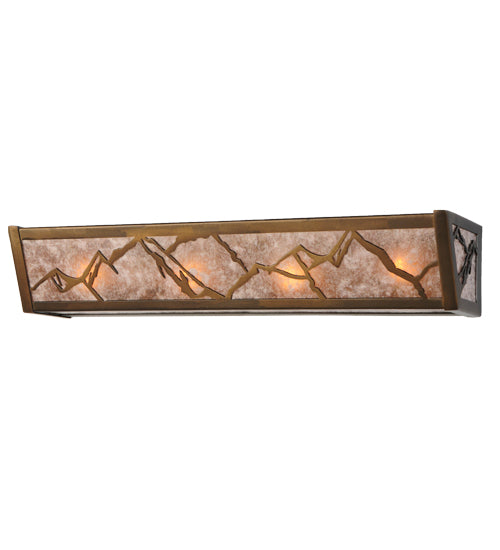 Meyda Lighting Mountain 24" 4-Light Antique Copper Range Vanity Light With Silver Mica Shade Glass