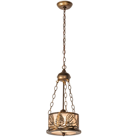 Meyda Lighting Mountain Pine 10" Antique Copper Inverted Pendant Light With Silver Mica Shade Glass