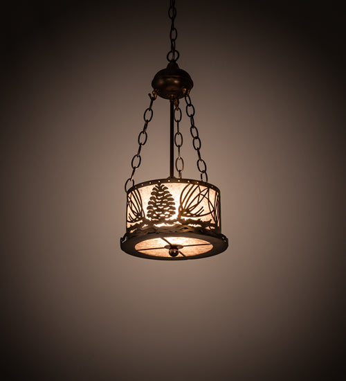Meyda Lighting Mountain Pine 10" Antique Copper Inverted Pendant Light With Silver Mica Shade Glass