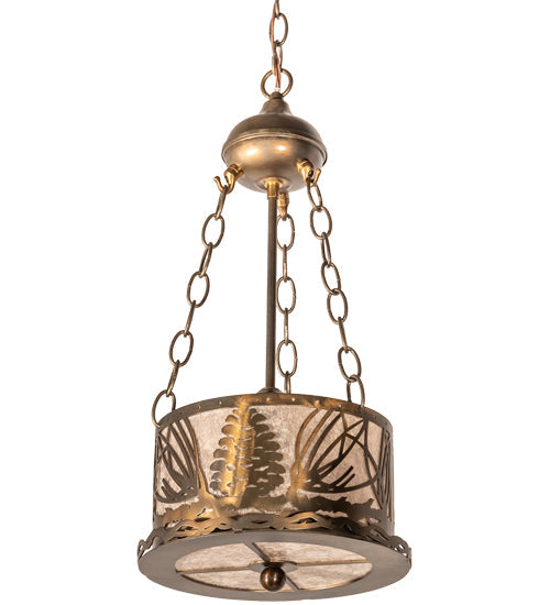 Meyda Lighting Mountain Pine 10" Antique Copper Inverted Pendant Light With Silver Mica Shade Glass