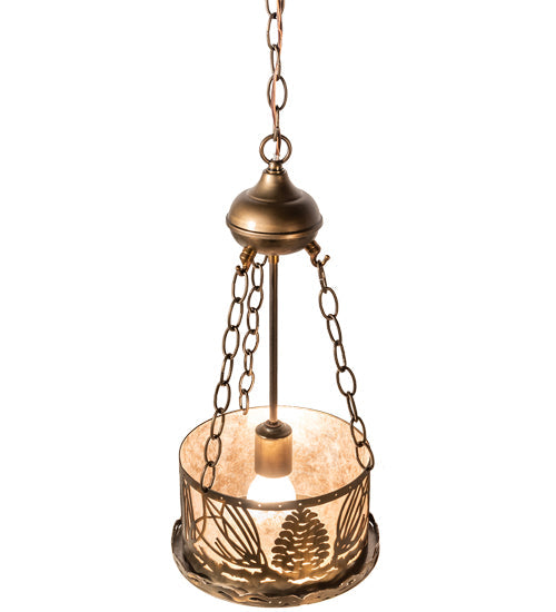 Meyda Lighting Mountain Pine 10" Antique Copper Inverted Pendant Light With Silver Mica Shade Glass