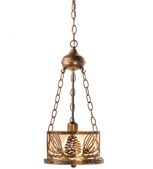 Meyda Lighting Mountain Pine 10" Antique Copper Inverted Pendant Light With Silver Mica Shade Glass
