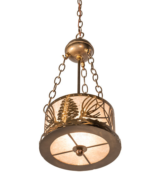 Meyda Lighting Mountain Pine 10" Antique Copper Inverted Pendant Light With Silver Mica Shade Glass