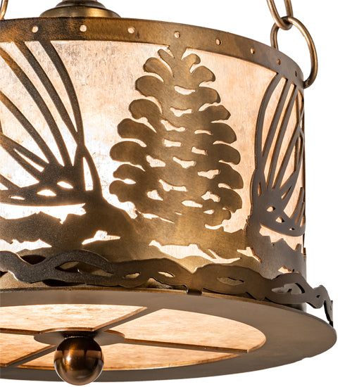 Meyda Lighting Mountain Pine 10" Antique Copper Inverted Pendant Light With Silver Mica Shade Glass