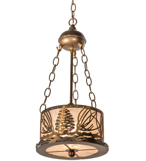 Meyda Lighting Mountain Pine 10" Antique Copper Inverted Pendant Light With Silver Mica Shade Glass