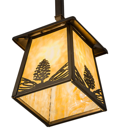 Meyda Lighting Mountain Pine 10" Antique Copper Mini Pendant Light With Beige Art Shade Glass
