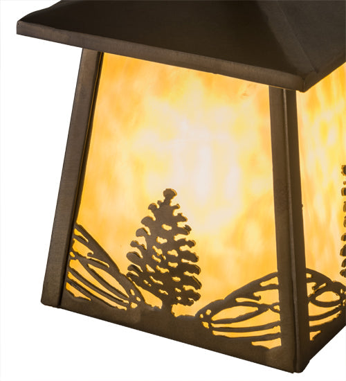 Meyda Lighting Mountain Pine 10" Antique Copper Mini Pendant Light With Beige Art Shade Glass