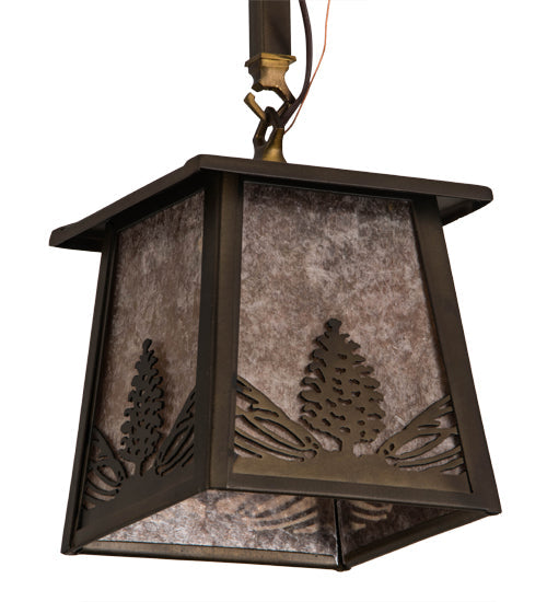 Meyda Lighting Mountain Pine 10" Antique Copper Mini Pendant Light With Silver Mica Shade Glass